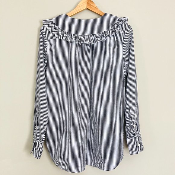 J Crew Oversized Ruffle-collar Shirt in Stripe, Size 6 - Picture 9 of 13